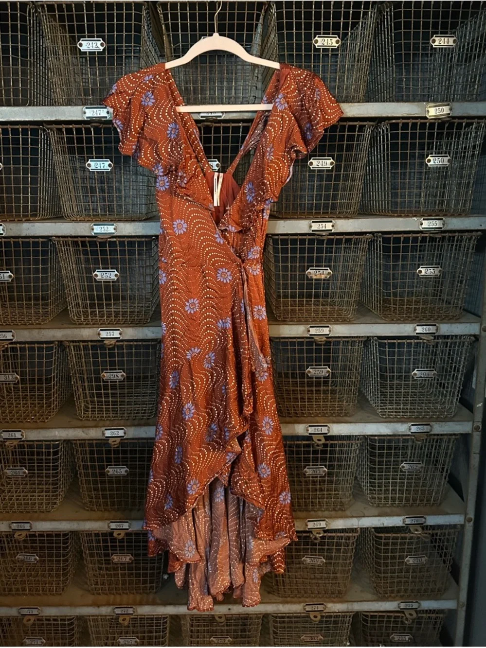 Anthropologie Brown Ruffle-Sleeve Printed-Wrap Maxi Dress Size XXSP 38430